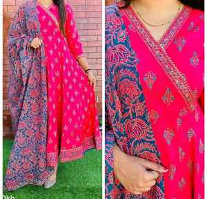 หนัก14กก. หนักเรยอนยาว Kurti กับ Foli พิมพ์ด้วยฟอยล์สีทำงานและต้อง Pati ทำงาน Dupatta ราคาถูกเคอร์ติส - Product Image 2