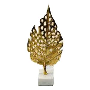 Métal massif moulé en aluminium brut plaqué or avec base en marbre blanc Sculptures en or en feuille de palmier Sculptures en base de marbre blanc - Product Image 1