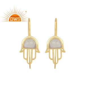 Hamas-pendientes largos de plata chapados en oro, diseño a mano, proveedor de joyería, pendientes de piedra lunar arcoíris encantadores, venta al por mayor - Product Image 1