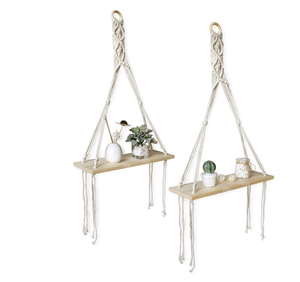 Decorative Macrame Wall Hanging Wooden Shelf For Indoor Plant Decor - Product Image 1