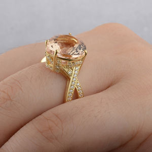 14พันของแข็งสีเหลืองทองแท้ Morganite และเพชรแหวนหมั้นแต่งงานขายส่งเครื่องประดับ - Product Image 3