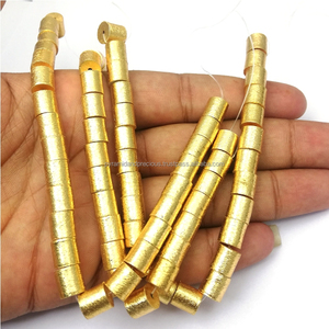 Cuenta con forma de tambor de 8mm hecha a mano en accesorios de joyería de Metal dorado cepillado para diseño personalizado - Product Image 3