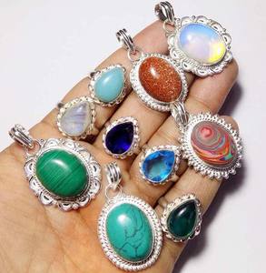 Conjunto de Joyería Personalizada con Anillo y Colgante de Piedras Preciosas Multicolores, Latón con Baño de Rodio, Estilo Vintage para Compromiso, Boda o Fiesta, de 10-20 mm - Product Image 1
