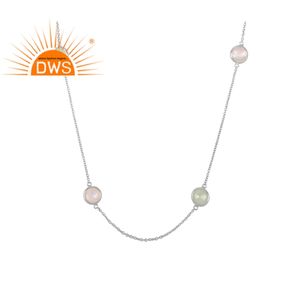 Collier à chaîne longue multi-pierres précieuses, bijoux fins pour femmes, en argent Sterling 92.5, fabrication de bijoux - Product Image 1