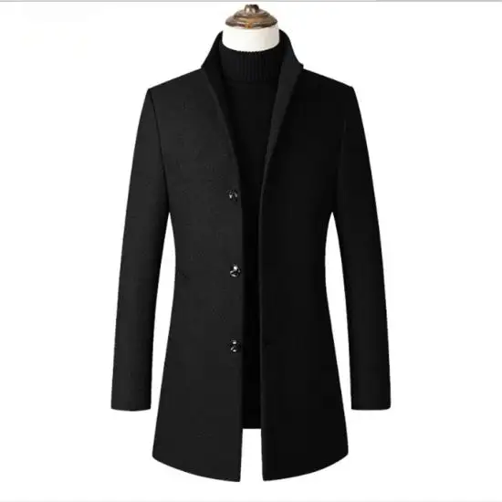 2021 Classic Men's wool overcoat warm winter long mens trench coat Custom Embroidery logo Printed Long Coat