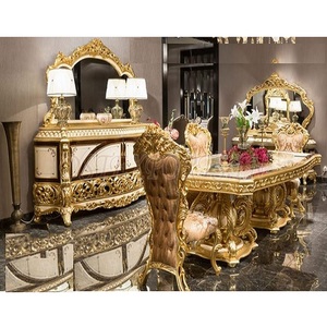 Luxurious Golden Dining Room Furniture Set Classic Dining Room Furniture Set Design Best Quality Turkish Carved Dining Furniture - Product Image 1