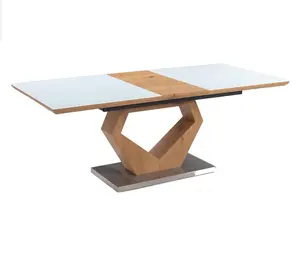 Neuf ensemble de salle à manger en laque brillante, accessoire extensible, table à manger avec pieds noirs, chaise en métal, 2021