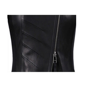 Veste à fermeture éclair, tenue décontractée, de couleur noir, peau d'agneau véritable, pour femmes, à la mode, taille péplum, toutes les couleurs - Product Image 2