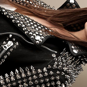 Chaqueta de cuero con tachuelas Punk para mujer, remaches negros lavados de PU para motorista, abrigo de moda Rock, talla grande, Primavera, nueva - Product Image 3