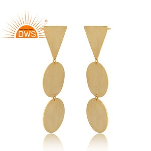 Boucles d'oreilles pendantes en argent massif 925 plaqué or 18 carats de créateur géométrique Collection classique du fabricant de bijoux - Product Image 2