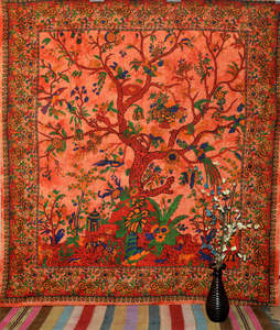 Hermosa ropa de cama de tamaño Queen Algodón hecho a mano Árbol de la vida tapiz impreso colgante de pared decoración del hogar por consignadores indios - Product Image 5