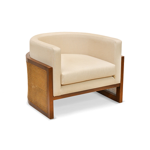 Sillón Livi de Madera de Caoba con Mimbre de Tejido Abierto, Diseño Clásico Contemporáneo para Sala de Estar, Hogar u Hotel - Product Image 1