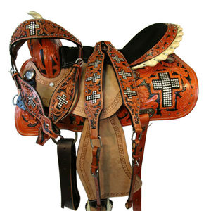 Juego de tachuelas de sillín de caballo occidental de carreras de barril de cuero genuino Premium Múltiples colores y tamaños disponibles Tamaño del asiento 14 "-18" - Product Image 1