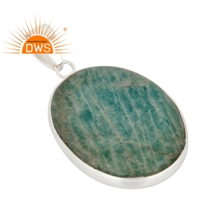 Natural Amazonite Gemstone Oval Shaped Pendant Jewelry Manufacturer 925 Sterling <b>Silver</b> Jewelry Wholesaler - Product Image 2