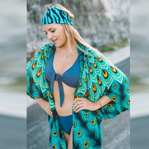 El más vendido, cárdigan de vacaciones, estampado de pavo real, rayón Bali, traje de baño, cubierta 100%, rayón, 2017 - Product Image 2