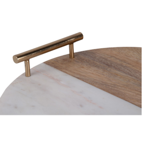 Plateau de bar moderne et créatif en métal avec poignées dorées en bois, design marbre blanc et brun, forme multifonctionnelle pour mariages et Ramadan - Product Image 3