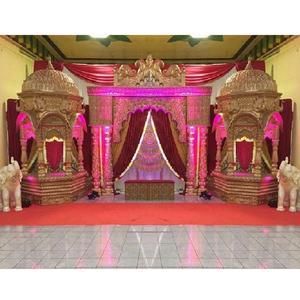 เวทีงานแต่งงานสไตล์บอลลีวูดอันงดงาม ประดับด้วยใยสีทอง สำหรับงานแต่งงานอินเดียใต้ งานแต่งงานสุดอลังการแบบศรีลังกา ตกแต่งด้วยวัสดุ FRP - Product Image 1