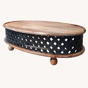 Mesa de Centro Ovalada de Madera Maciza Tallada a Mano de Estilo Moderno para Sala de Estar, Hogar, Hotel, Restaurante, Muebles Jangid Art - Product Image 4