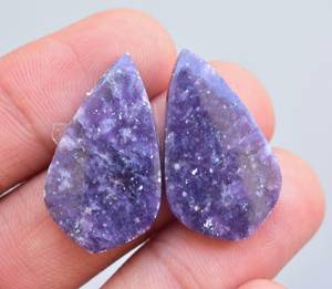Cabochon de pierre précieuse violette, 1 paire de pierres précieuses, en lépidolite naturelle, pour boucles d'oreilles, piston ample, vente en gros - Product Image 4