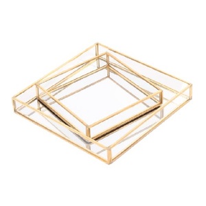 Nouvelle arrivée plaqué or encadré métal miroir plateau Antique fait main plateau traditionnel verre plateau de service avec décoratif - Product Image 6