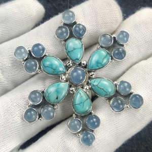 Trendy Natural Blue Turquoise And Aquamarine 925 Sterling Silver Gemstone Anillo de plata hecho a mano Joyería Venta al por mayor Precio de fábrica - Product Image 3