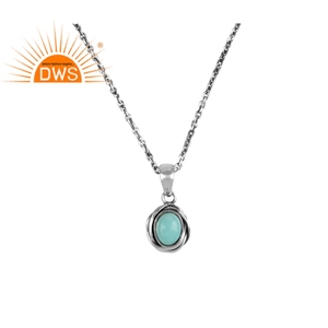 Collar con colgante de plata de ley 925 oxidada con turquesa de Arizona, diseño de tesoro envuelto - Product Image 1