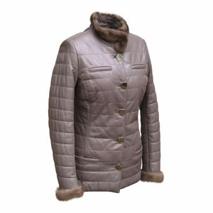 Veste de motard unisexe, Style couette en cuir de mouton avec fermeture à glissière, couleur Quartz Rose - Product Image 2