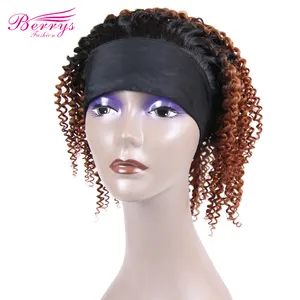 8inch Kinky Curly Ombre Colored Wig Indian Virgin Hair Headband Wigs Full Machine Made None Lace Head Band Wigs 100% Human Hair