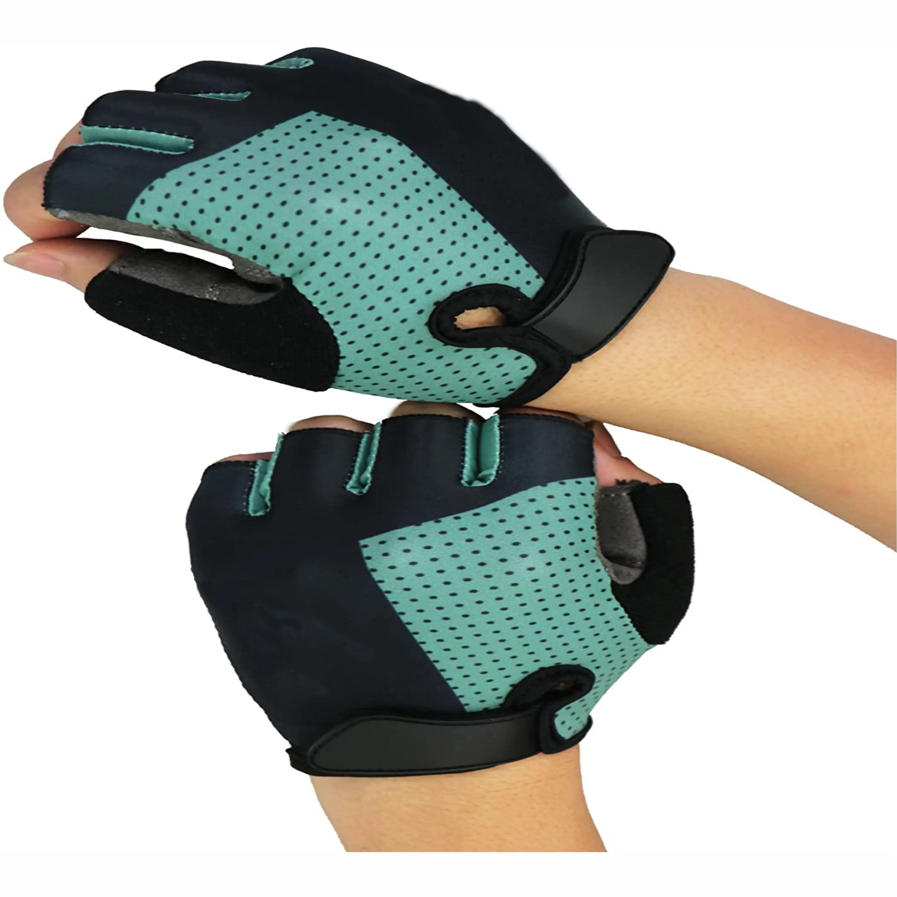 Utimizado-Tejido elástico de fábrica para ciclismo, guantes de medio dedo para fitness