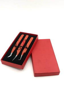 Pinzas de extensión de pestañas con aislamiento de acero inoxidable y volumen ruso con revestimiento de polvo naranja de 90 grados, herramientas de belleza con logotipo personalizado - Product Image 6