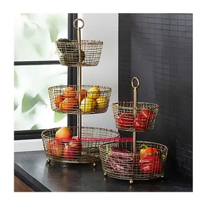 Nouvelle conception, panier à fruits en fil métallique tissé à la main à 3 niveaux et à 2 niveaux, pour la décoration de table, design luxueux et moderne, ensemble de décoration d'intérieur, lot de 2 - Product Image 1