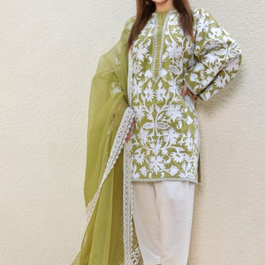 --LATEST--&--STYLISH---DESIGNER WITH MACHINE EMBROIDERY KURTA WITH PANT DRESS-FOR Party-wear-dress for Party/ Wedding =2021. - Product Image 1