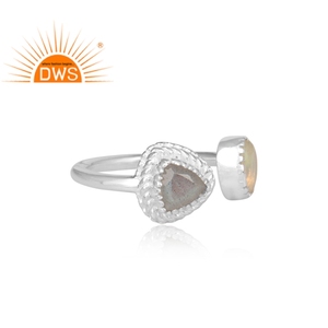 Openable Round Cut Ethiopian <b>Opal</b> And Labradorite Gemstone 925 Sterling Fine <b>Silver</b> Open <b>Ring</b> Jewelry Manufacturer - Product Image 3