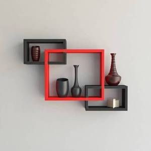 Étagère murale flottante en bois, décoration murale, étagères flottantes en MDF numéro de 3, noir et rouge - Product Image 2