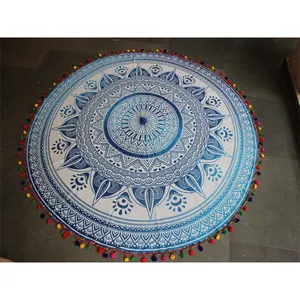 Vòng Bãi Biển Khăn Chăn Ném Quá Khổ Mandala Bohemian Phong Cách Mandala Đa Pompom Trang Trí Bohemian Tùy Chỉnh Vòng Tấm Thảm