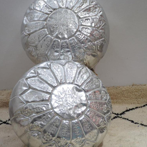 ElegantMoroccan Silver Embroidered Handmade <b>Poufs</b> - Product Image 1