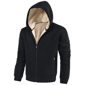 Sudadera con capucha de invierno para hombre, forrada con sherpa, 100% algodón, cálida, transpirable, talla grande, con cremallera completa - Product Image 2