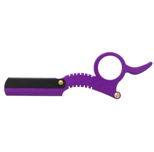Rasoir de barbier classique en acier inoxydable à bord droit pour hommes, rasage de la barbe violet - Product Image 1