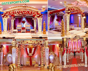 Exclusiva boda aspecto de madera FRP Mandap tradicional hindú boda fibra Mandap Fiji boda real cuadrado fibra Mandap conjunto EE. UU. - Product Image 5