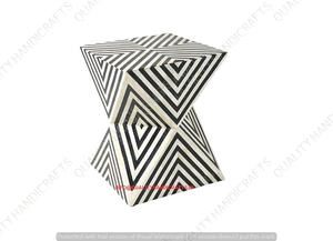 Best Quality Bone Inlay <b>Bedside</b> <b>Table</b> Modern Design Striped Pattern <b>Black</b> Living Room Home Office India Handicrafts - Product Image 4