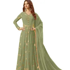 Pakaian Etnik Salwar Suit Semi Dijahit Indian Wanita Dewasa Georgette India & Pakistan Indian Dress Salwar Kameez Bordir