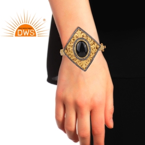 Hot Popular Black Onyx Bangle CZ Jewelry Supplier Indian Gold Plated Traditional Sterling <b>Silver</b> 925 Bangle - Product Image 4