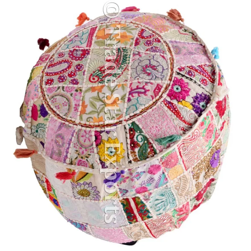 Vintage Seduta Sbuffi Ricamato Patchwork Ottoman Pouf Piano Cuscino Pouf Copre Rosa di Stoccaggio Ottoman Indiano Fatto A Mano Pouf