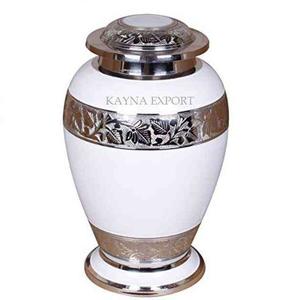 Artisanat métal résine blanche fini adulte crémation funéraire adulte urne pour cendres humaines designer émail blanc fini fantaisie urne - Product Image 1