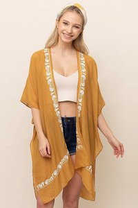 2025 atractivo vestido bordado hasta la rodilla dorado trabajo hecho a mano media manga chal algodón Kimono bata-ropa de playa - Product Image 4