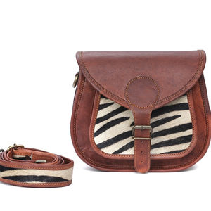 Bolso bandolera de cuero genuino con estampado de cebra para mujeres y niñas, elegante bolso de hombro de animal Vintage con cierre de sillín impermeable - Product Image 1