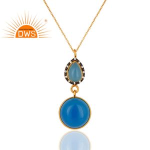 Collier pendentif en argent 925 plaqué or indien avec pierre précieuse en calcédoine bleue CZ, fournisseur de bijoux, collection classique - Product Image 2