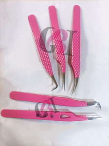 Pince à épiler professionnelle en acier inoxydable pour extension de cils nouveau revêtement en poudre rose pointe argentée Instrument de beauté Style différent - Product Image 6