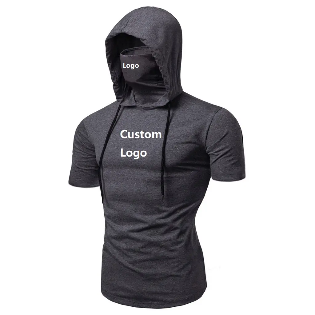 Vedo Con Cappuccio Camicia Dropshipping Logo Personalizzato di Stampa di 65% Cotone A Maniche Corte Slim Fit di Allenamento Per Il Tempo Libero Con Cappuccio T Shirt