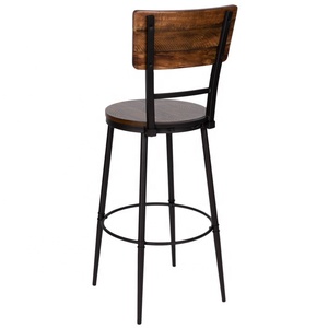 Silla de Bar de diseño industrial vintage con marco de hierro y madera sólida, respaldo y reposapiés para Hotel, comedor, Bar, Pub, Club, café, uso - Product Image 2